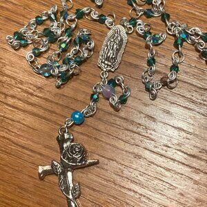 Handmade Rosary with Green Glass Beads